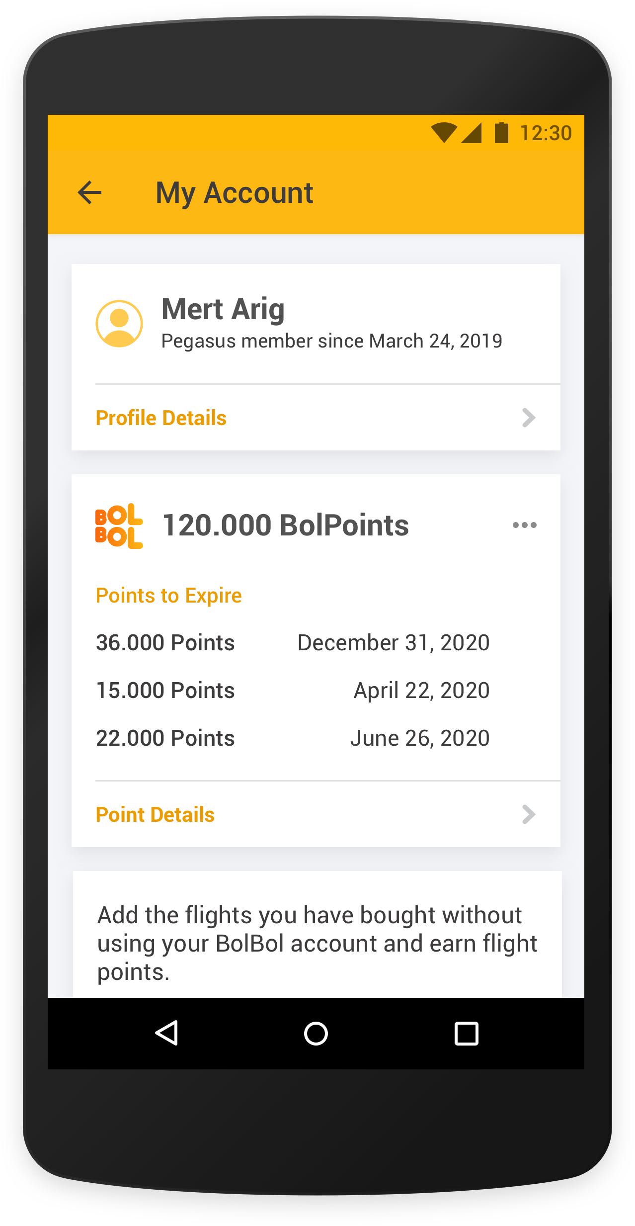 Pegasus Airlines app account