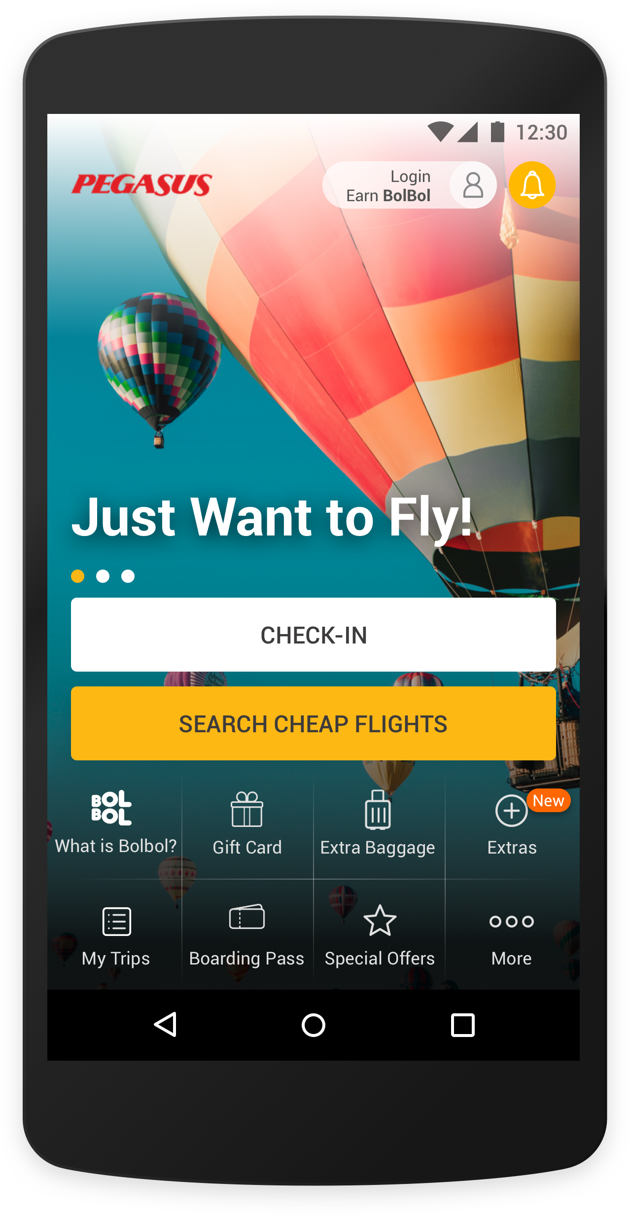 Pegasus Airlines App Home Page