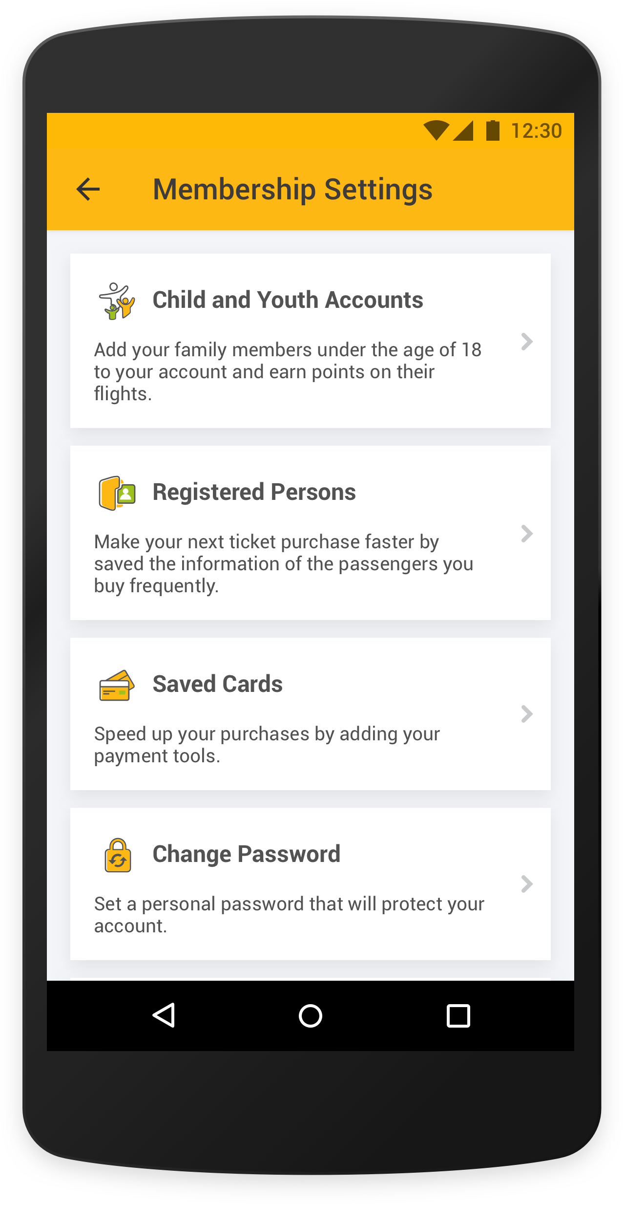 Pegasus Airlines Mobile App Setting