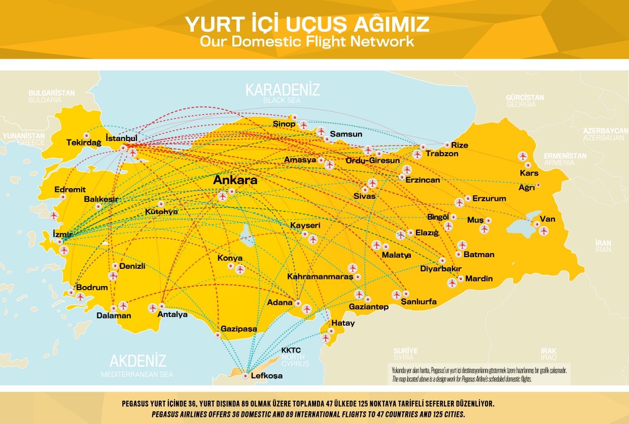 Flight Destinations and Network Map Pegasus Airlines