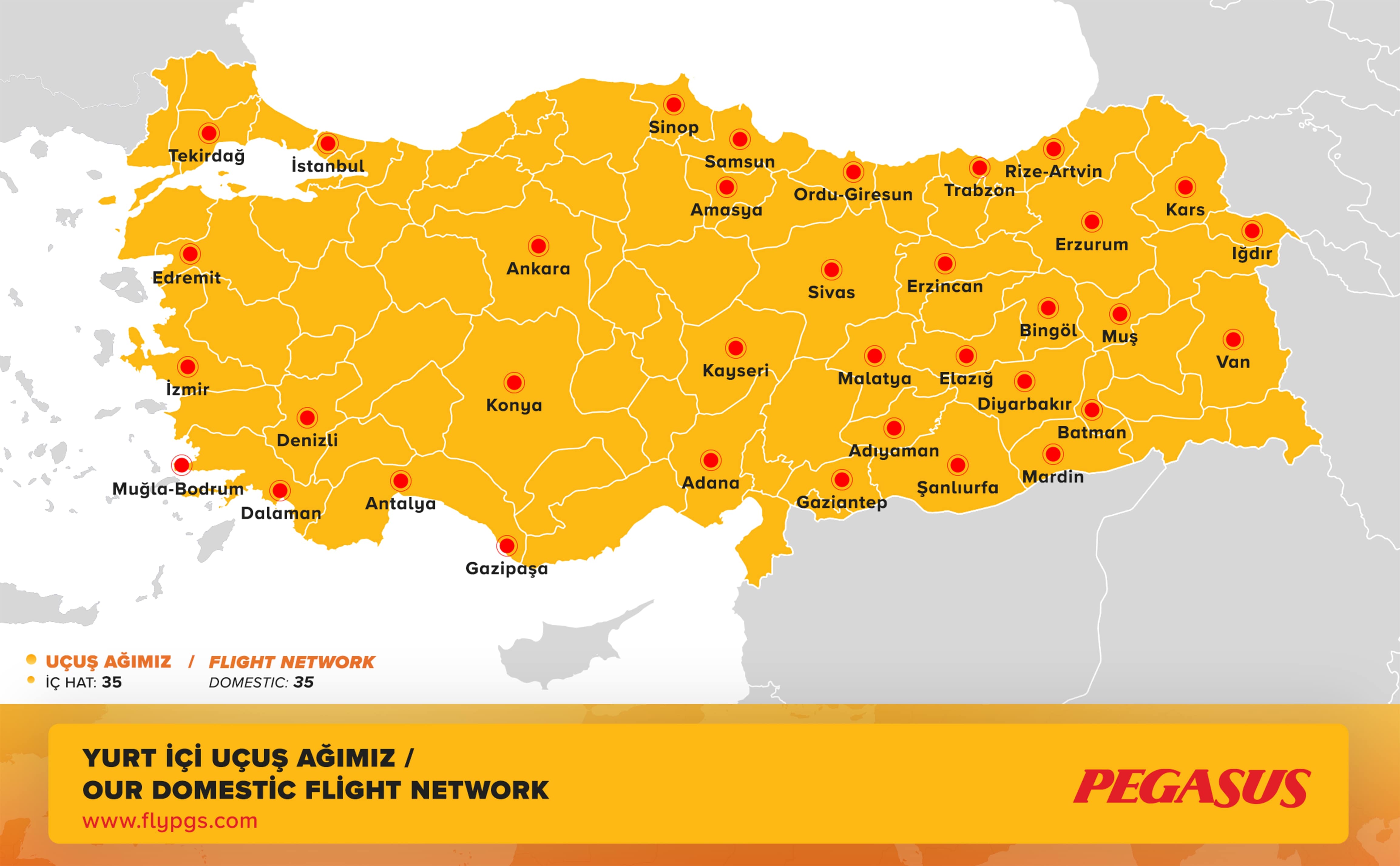 Flight Destinations and Network Map Pegasus Airlines